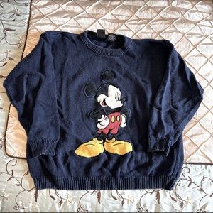 Super Cute Navy Mickey Mouse Crew Neck Knit Sweater - L
